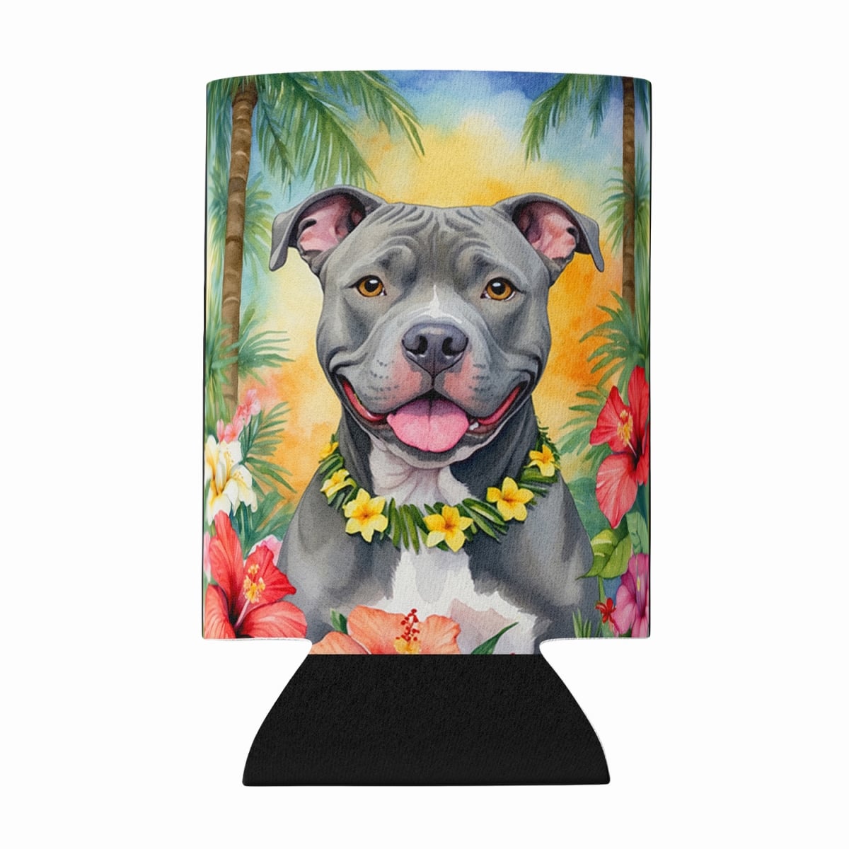 DAC6491CC 5 x 3 in. Pit Bull Terrier Luau Can or Bottle Hugger