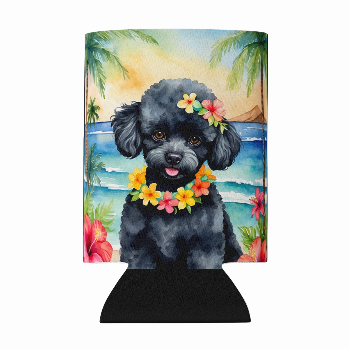DAC6498CC 5 x 3 in. Black Poodle Luau Can or Bottle Hugger