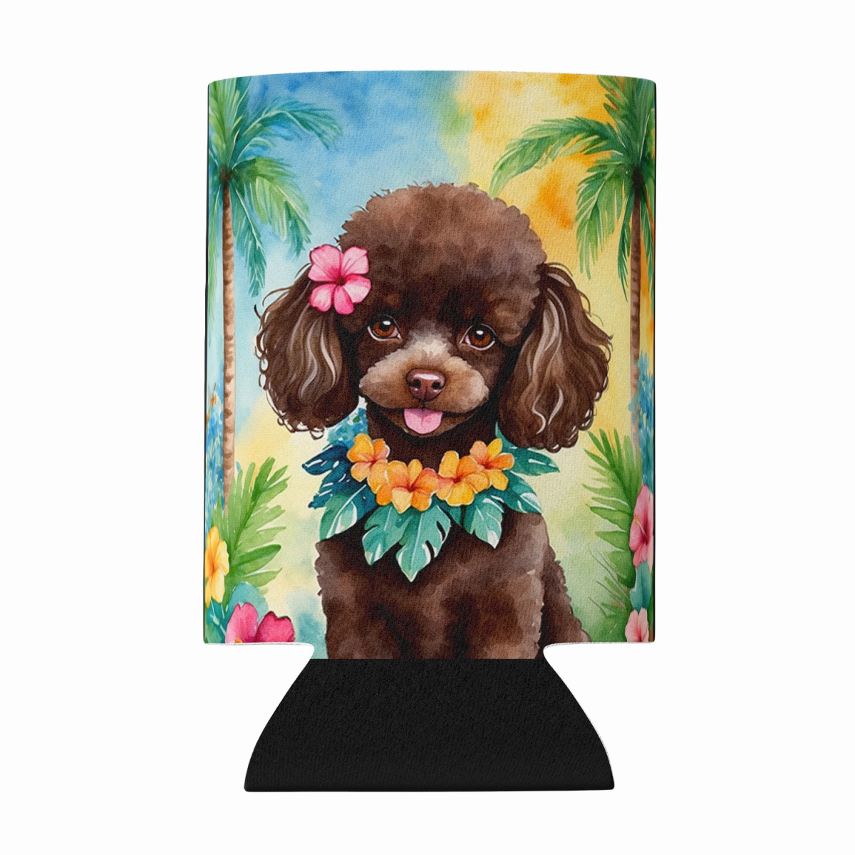 DAC6500CC 5 x 3 in. Chocolate Poodle Luau Can or Bottle Hugger