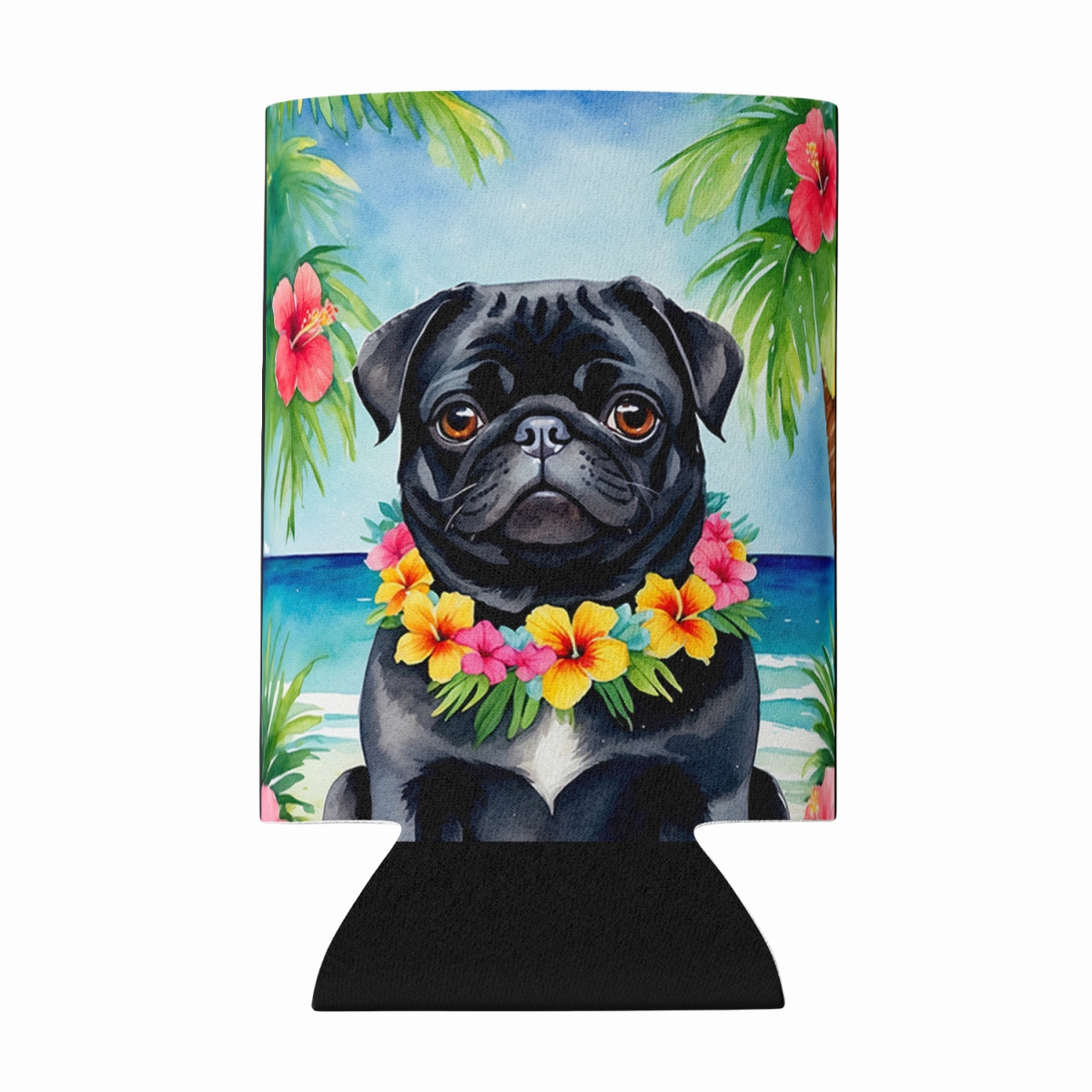 DAC6502CC 5 x 3 in. Black Pug Luau Can or Bottle Hugger
