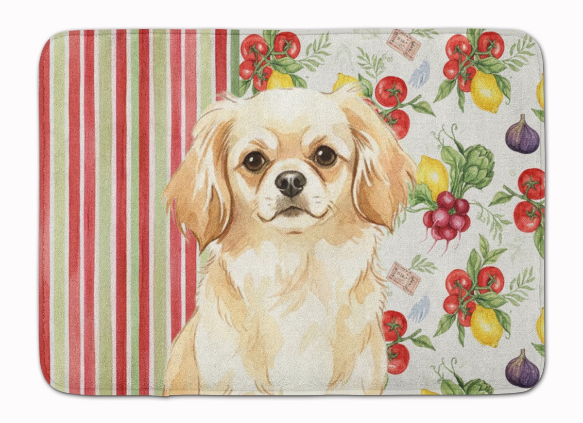 WDK8439RUG 19 x 27 in. Cream Tibetan Spaniel Vegetables Memory Foam Kitchen Mat