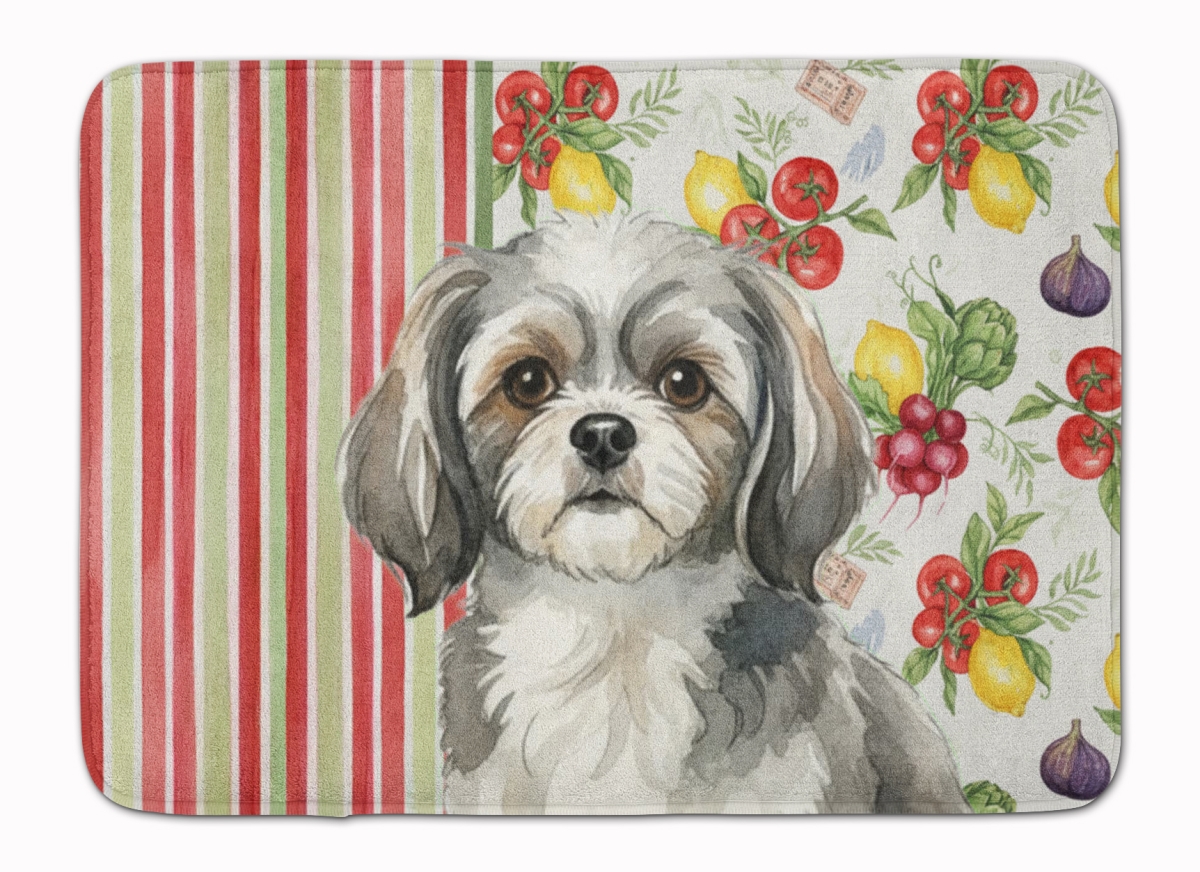 WDK8441RUG 19 x 27 in. Grey & White Tibetan Spaniel Vegetables Memory Foam Kitchen Mat