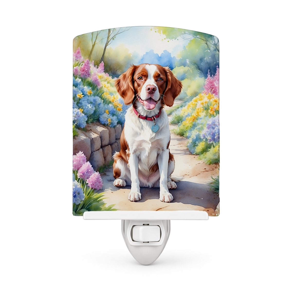 DAC6584CNL 6 x 4 in. Brittany Spaniel Spring Path Ceramic Night Light
