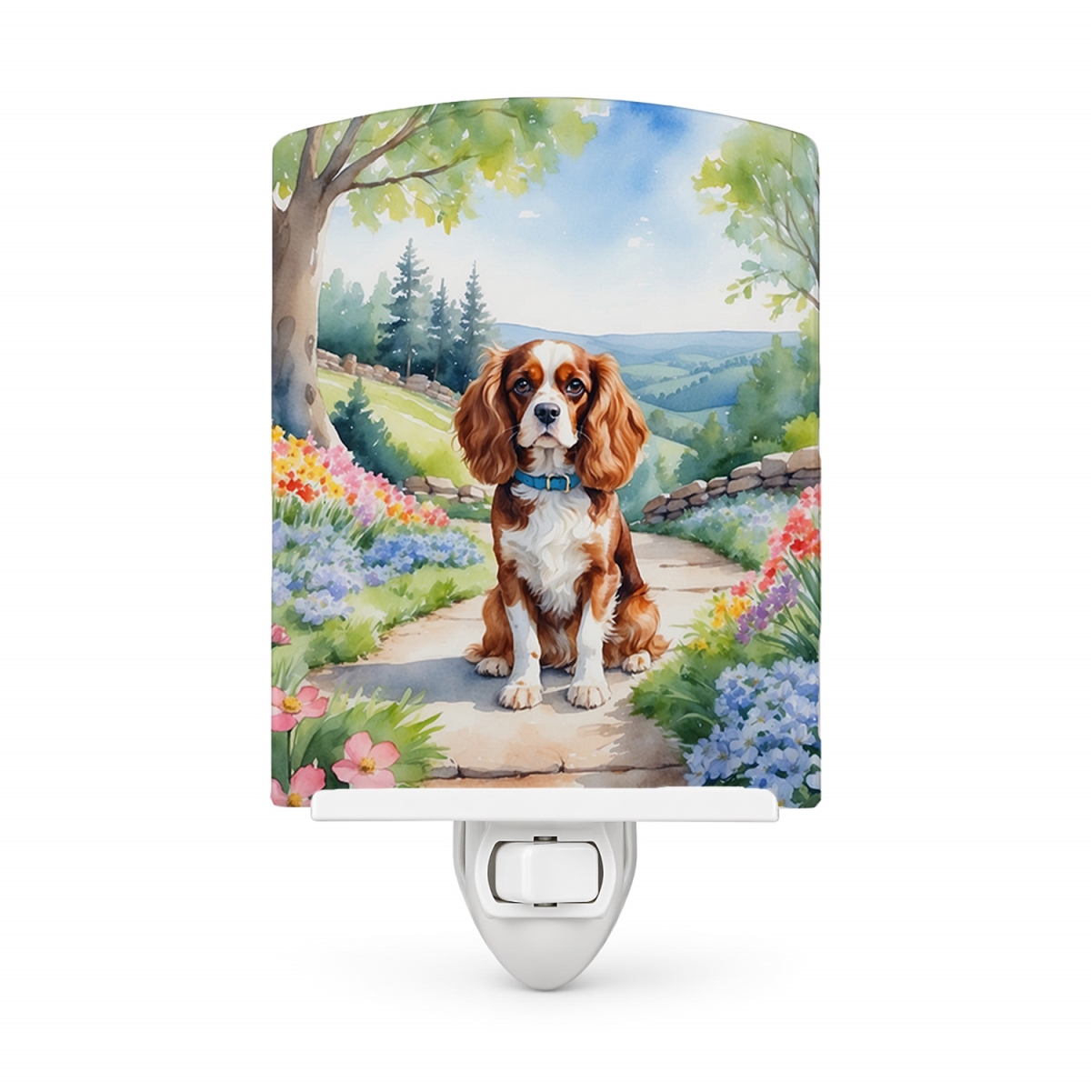 DAC6593CNL 6 x 4 in. Cavalier Spaniel Spring Path Ceramic Night Light