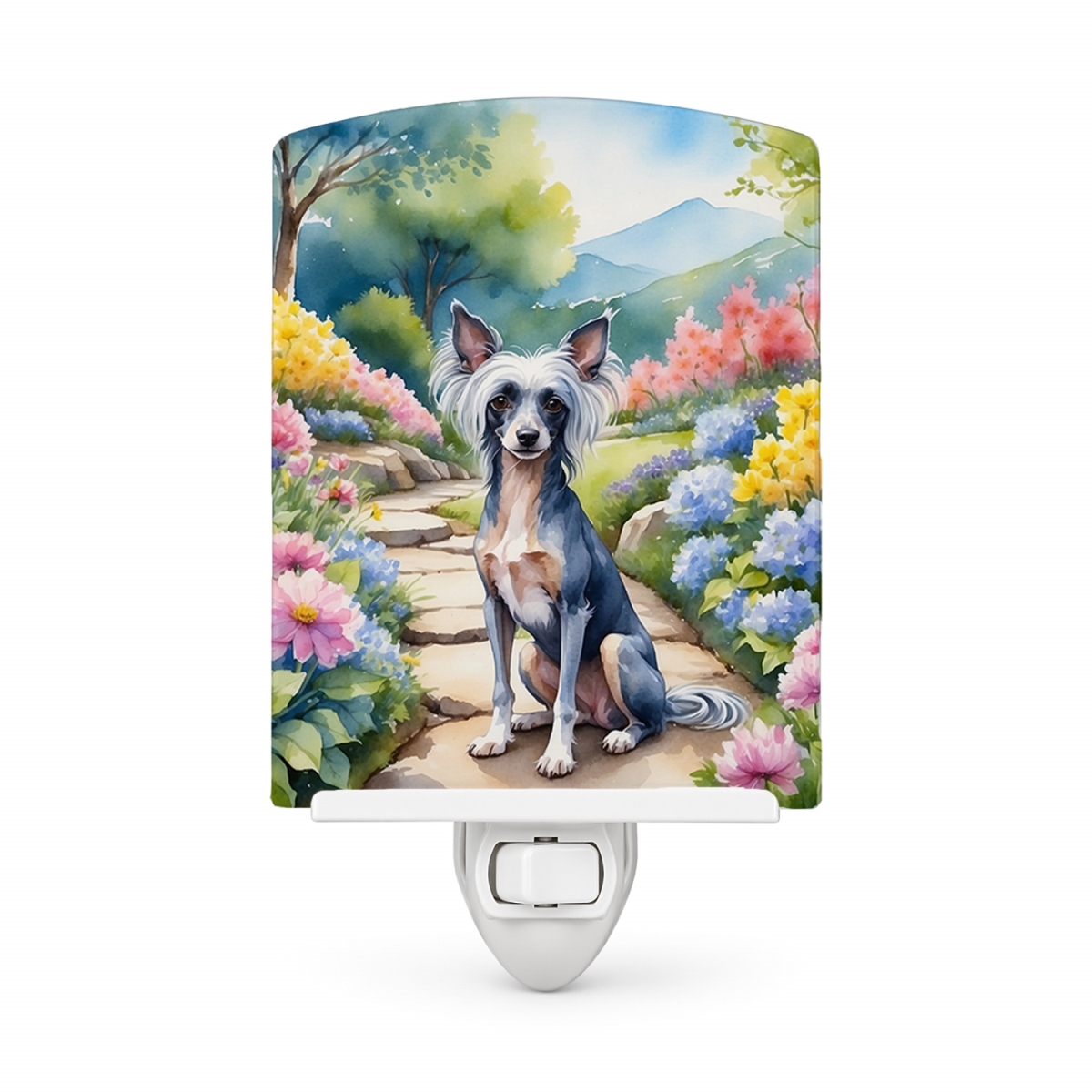 DAC6598CNL 6 x 4 in. Chinese Crested Spring Path Ceramic Night Light
