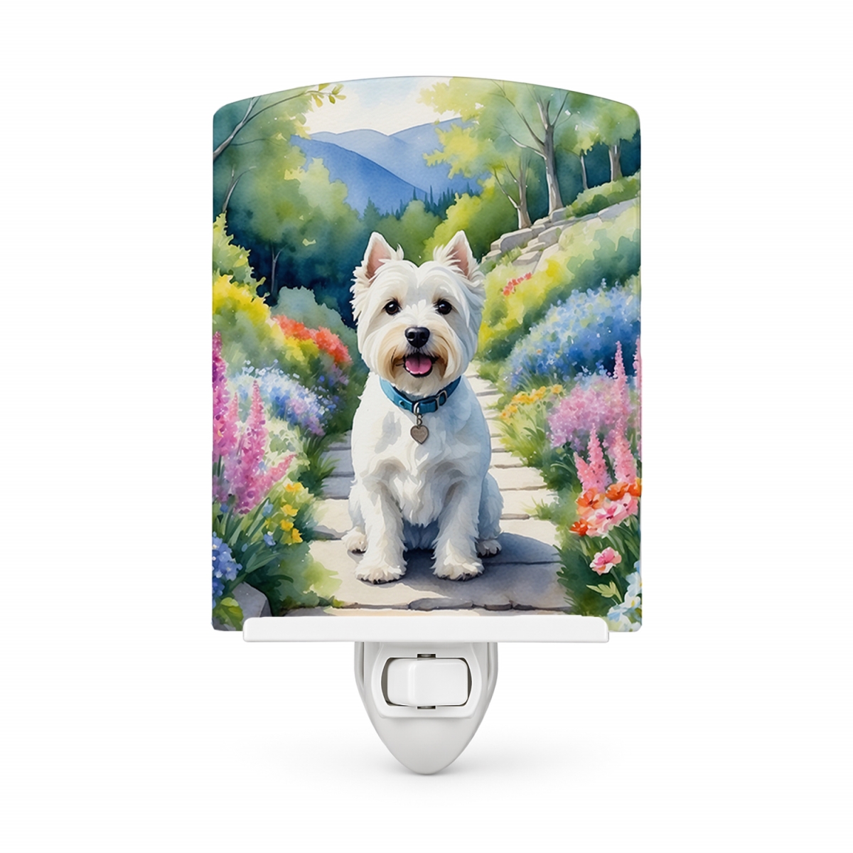 DAC6731CNL 6 x 4 in. Westie Spring Path Ceramic Night Light