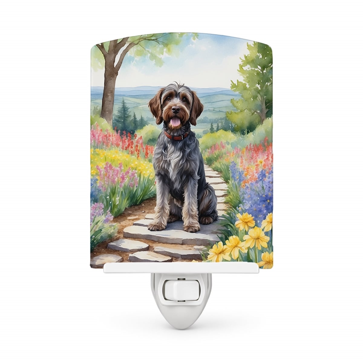 DAC6734CNL 6 x 4 in. Wirehaired Pointing Griffon Spring Path Ceramic Night Light