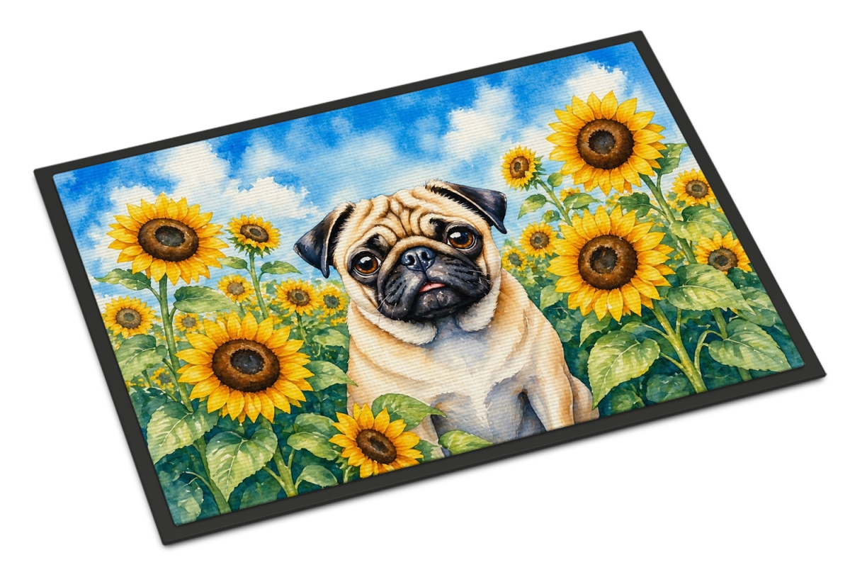 DAC6145MAT 18 x 27 in. Pug in Sunflowers Doormat