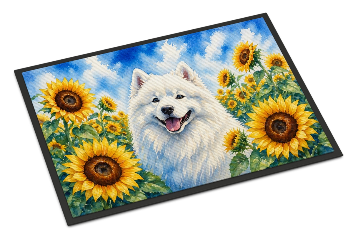 DAC6153MAT 18 x 27 in. Samoyed in Sunflowers Doormat