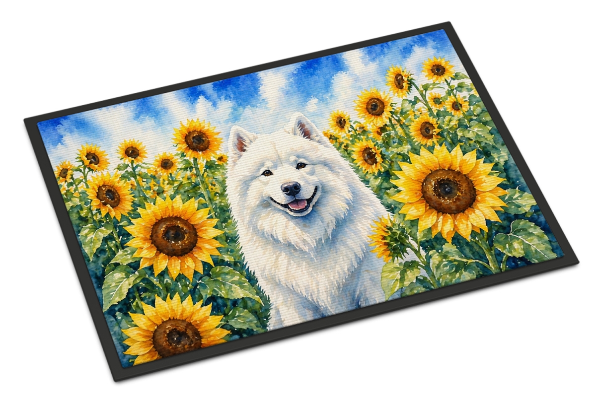 DAC6154MAT 18 x 27 in. Samoyed in Sunflowers Doormat
