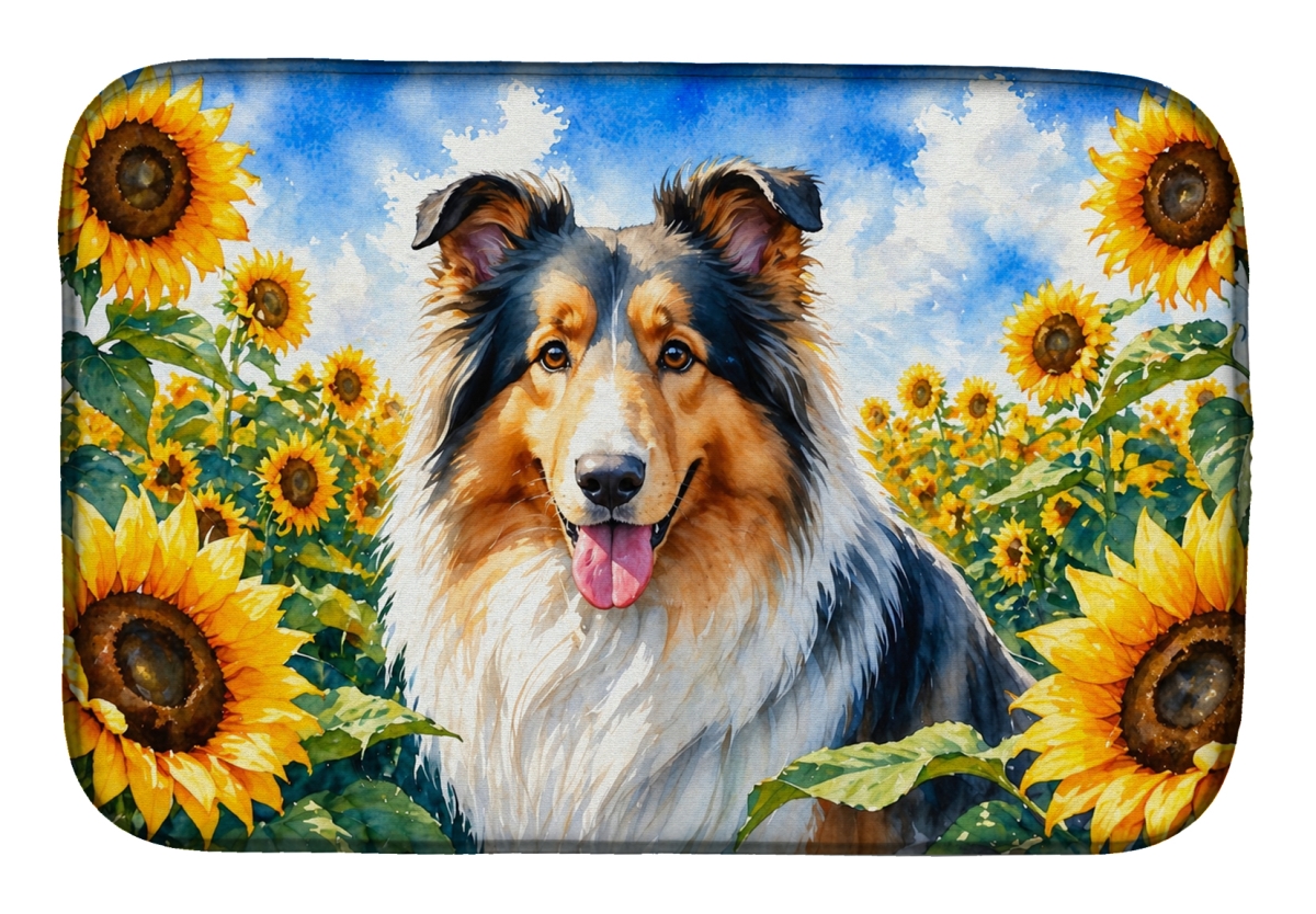 DAC6061DDM 21 x 14 in. Collie in Sunflowers Dish Drying Mat