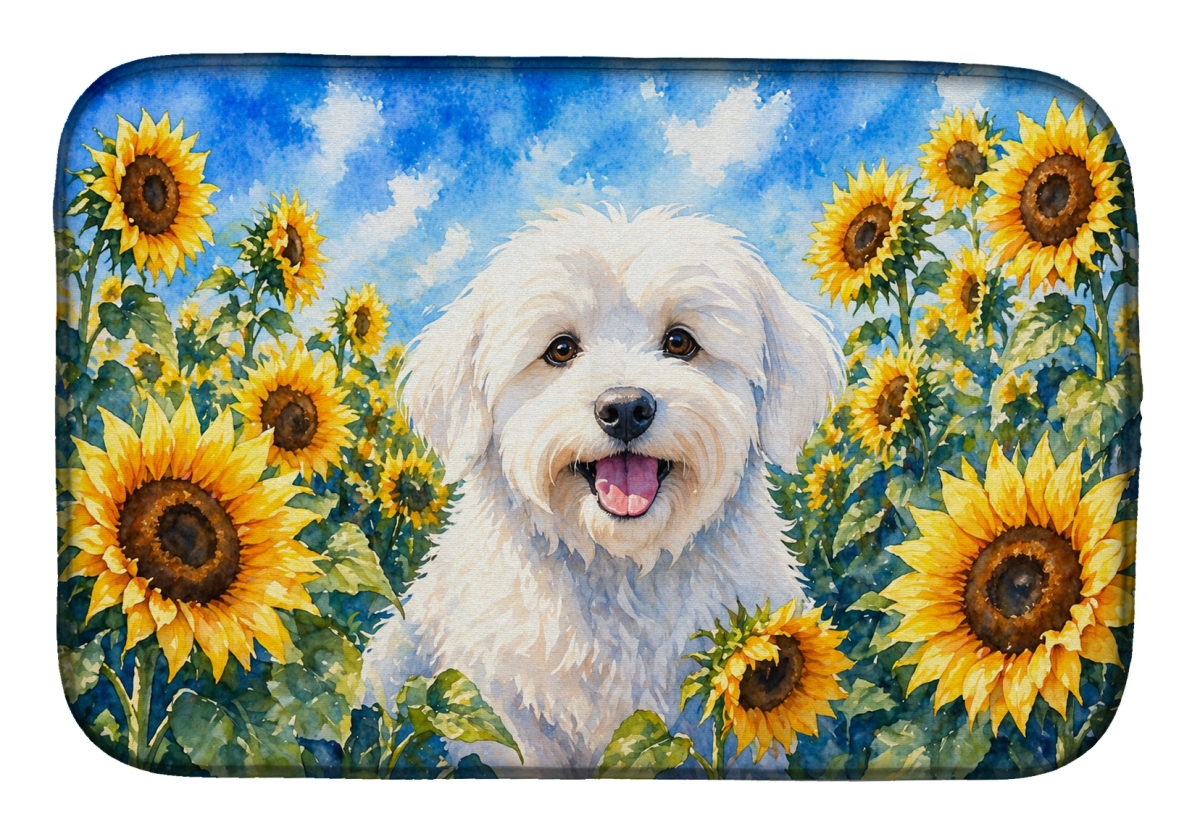 DAC6063DDM 21 x 14 in. Coton De Tulear in Sunflowers Dish Drying Mat