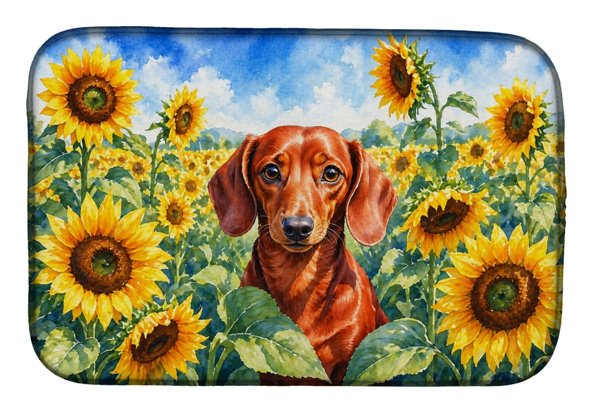 DAC6065DDM 21 x 14 in. Dachshund in Sunflowers Dish Drying Mat