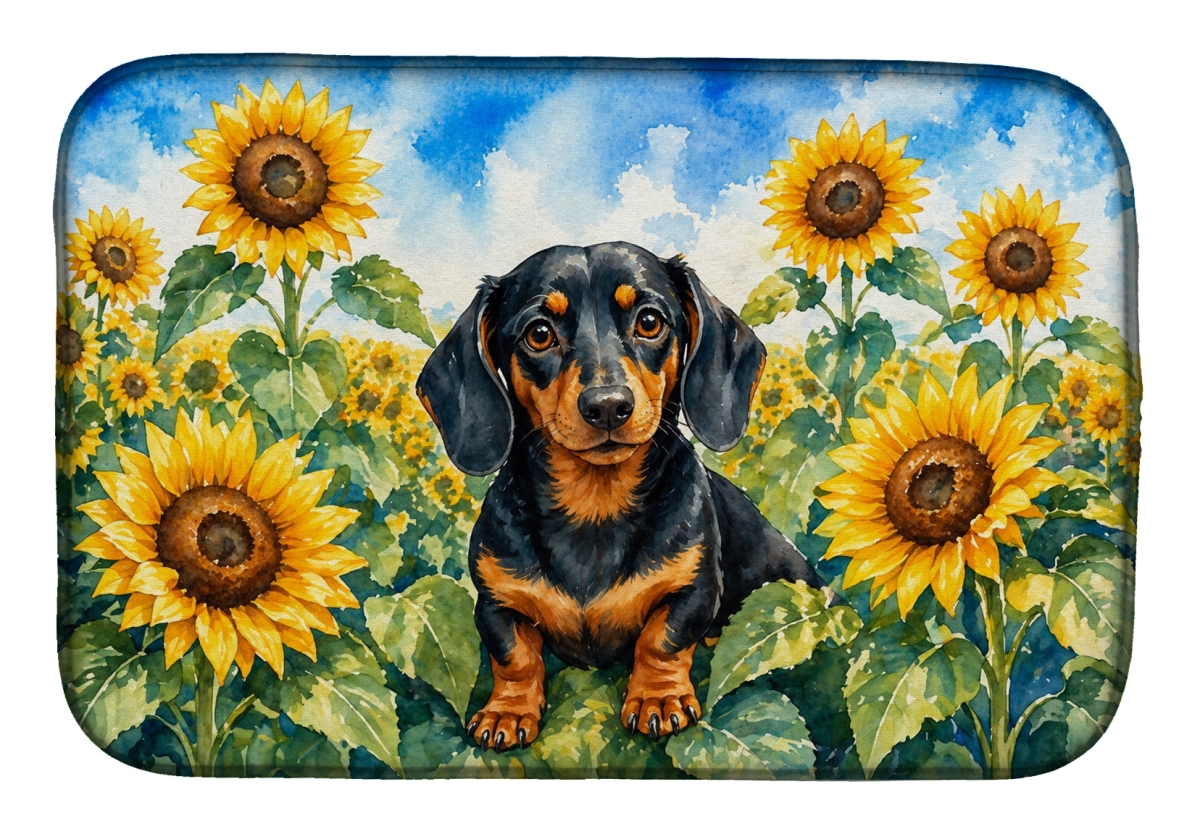 DAC6066DDM 21 x 14 in. Dachshund in Sunflowers Dish Drying Mat