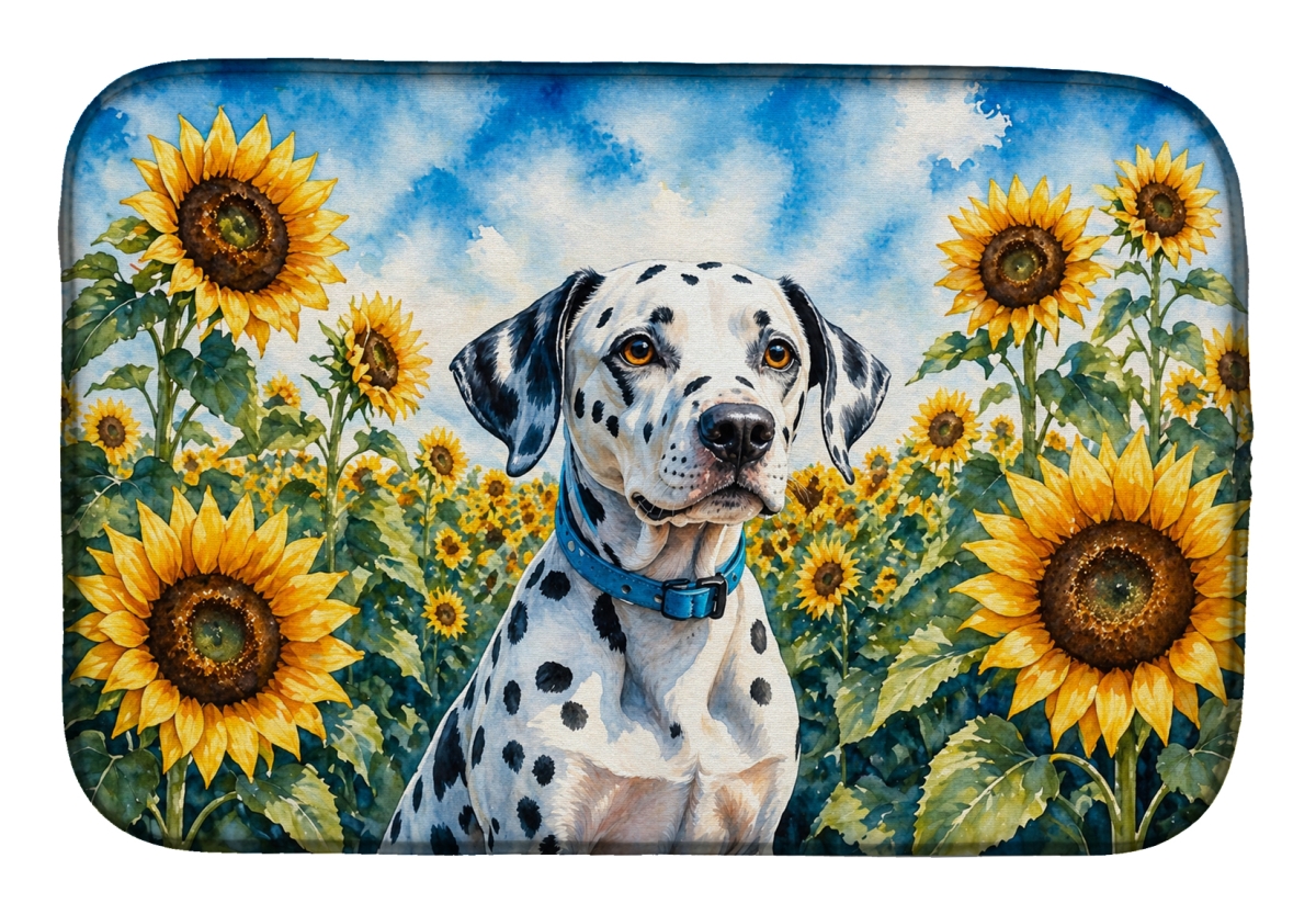 DAC6067DDM 21 x 14 in. Dalmatian in Sunflowers Dish Drying Mat
