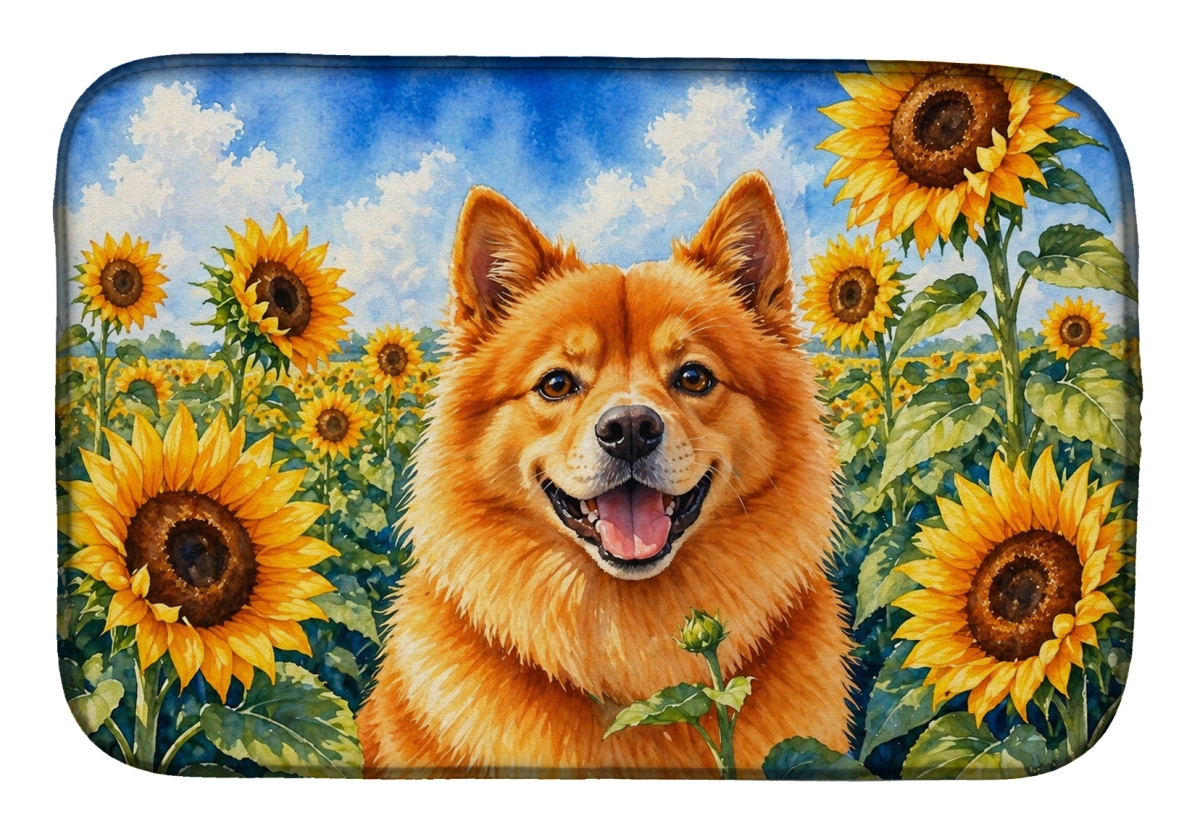 DAC6077DDM 21 x 14 in. Finnish Spitz in Sunflowers Dish Drying Mat
