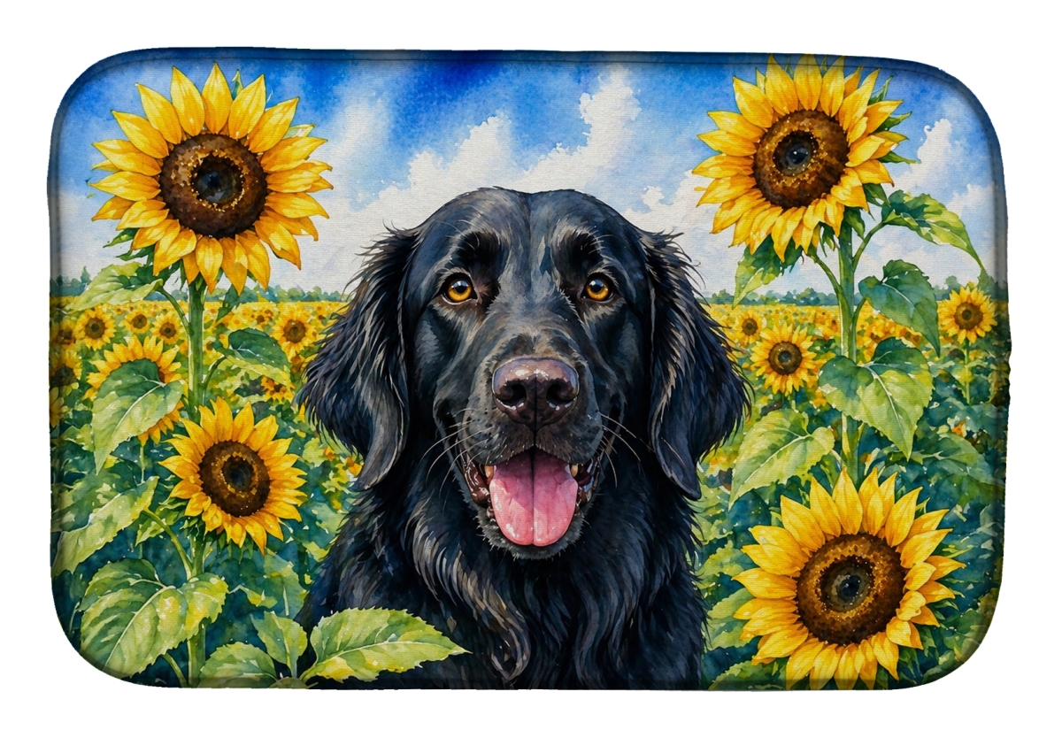 DAC6078DDM 21 x 14 in. Flat-Coated Retriever in Sunflowers Dish Drying Mat