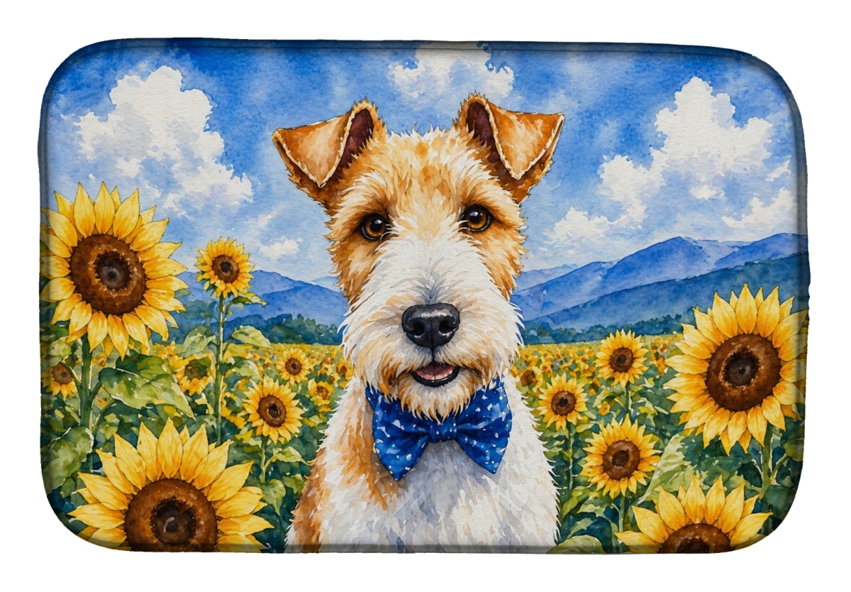 DAC6079DDM 21 x 14 in. Fox Terrier in Sunflowers Dish Drying Mat