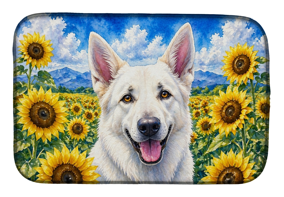DAC6083DDM 21 x 14 in. White German Shepherd in Sunflowers Dish Drying Mat