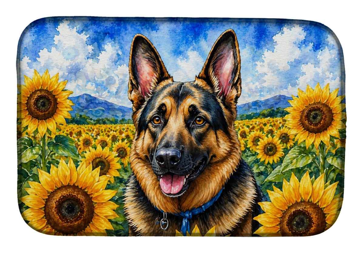 DAC6084DDM 21 x 14 in. German Shepherd in Sunflowers Dish Drying Mat
