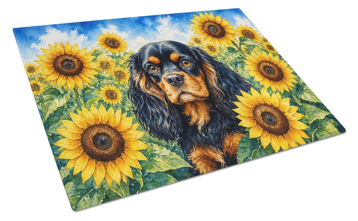 DAC6048LCB 11.25 x 15.25 in. Cavalier Spaniel in Sunflowers Cutting Board
