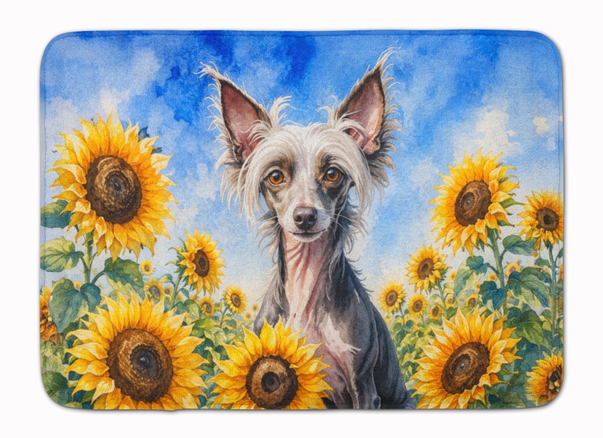 DAC6053RUG 19 x 27 in. Chinese Crested in Sunflowers Memory Foam Kitchen Mat