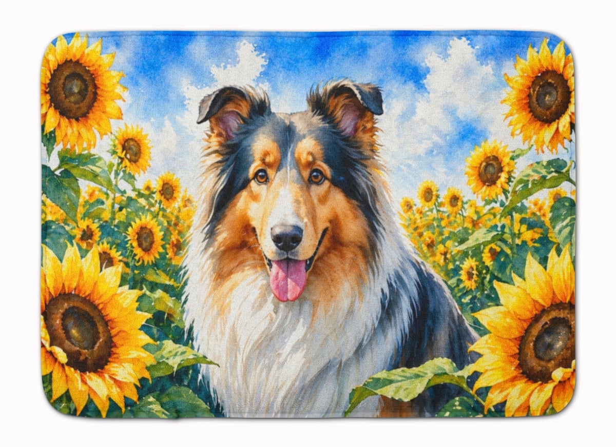 DAC6061RUG 19 x 27 in. Collie in Sunflowers Memory Foam Kitchen Mat