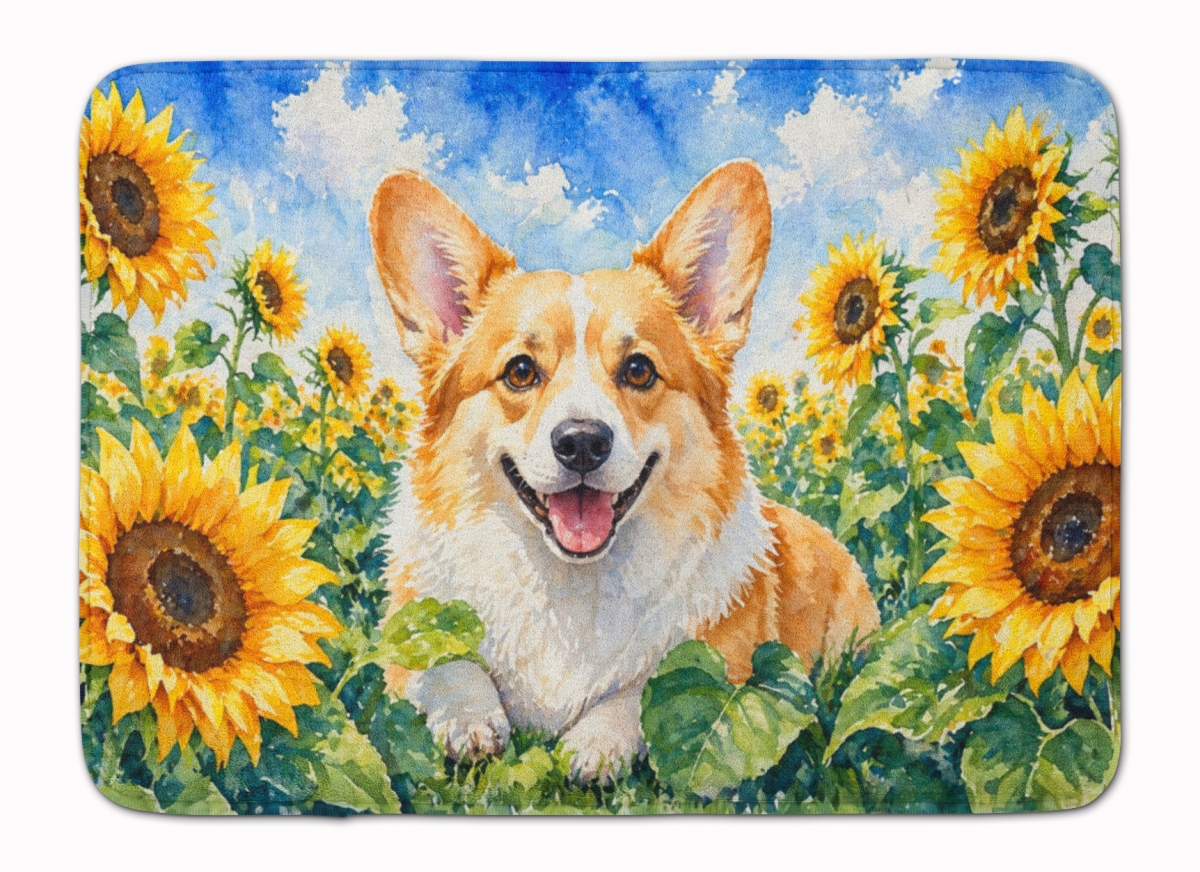 DAC6062RUG 19 x 27 in. Corgi in Sunflowers Memory Foam Kitchen Mat