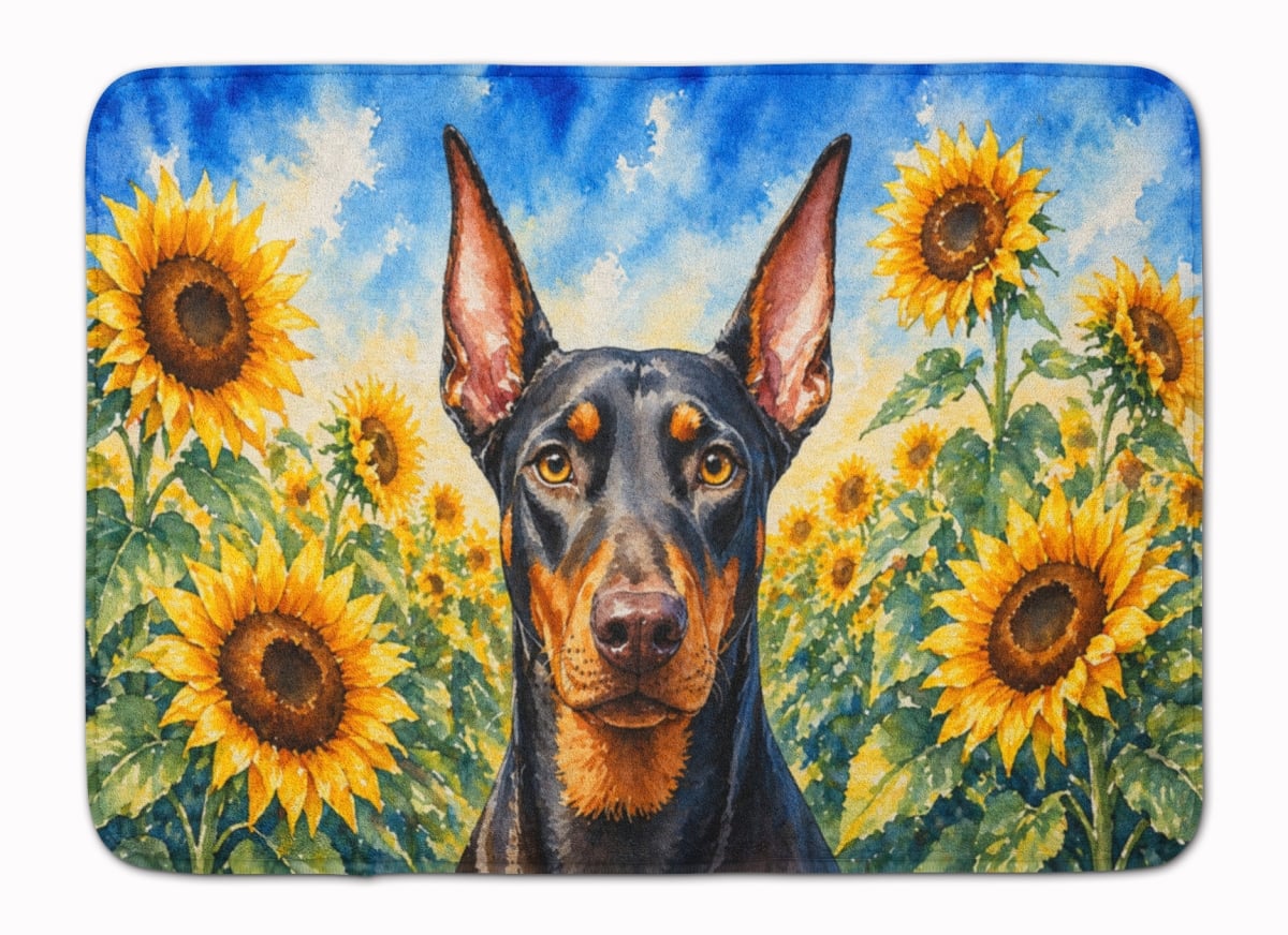 DAC6068RUG 19 x 27 in. Doberman Pinscher in Sunflowers Memory Foam Kitchen Mat