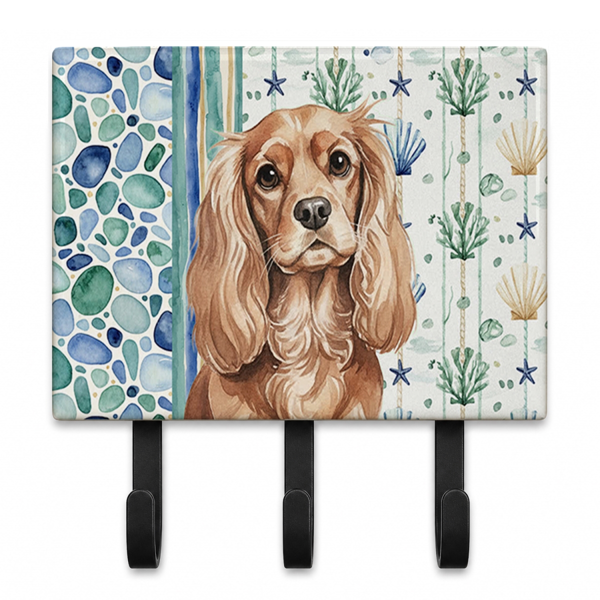WDK6964TH68 9 x 6 in. Ruby Cavalier Spaniel Coastal Sea Glass Leash or Key Holder