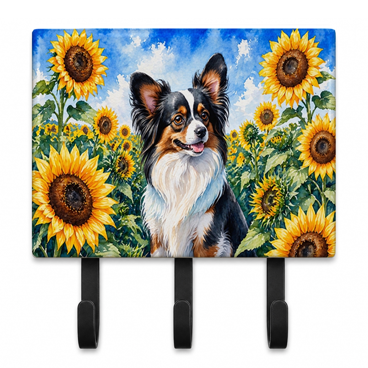 DAC6131TH68 9 x 6 in. Papillon in Sunflowers Leash or Key Holder