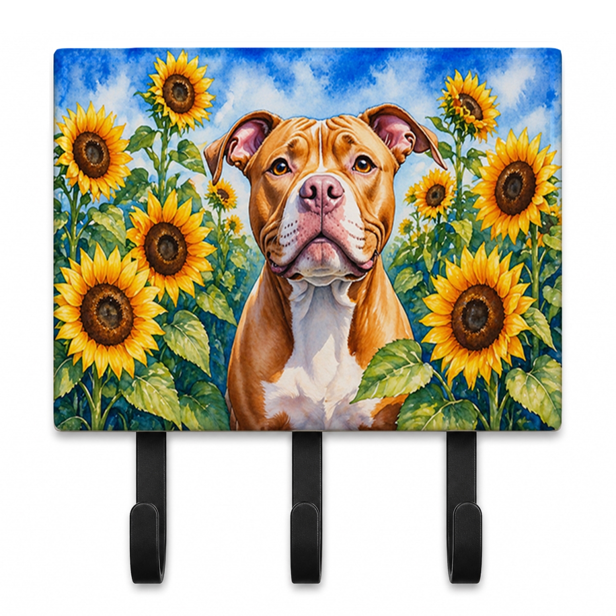 DAC6133TH68 9 x 6 in. Pit Bull Terrier in Sunflowers Leash or Key Holder