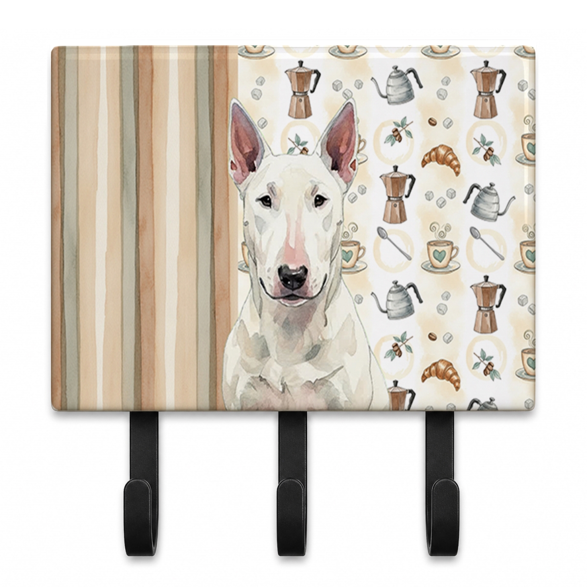 WDK7352TH68 9 x 6 in. White Bull Terrier Coffee Bar Leash or Key Holder