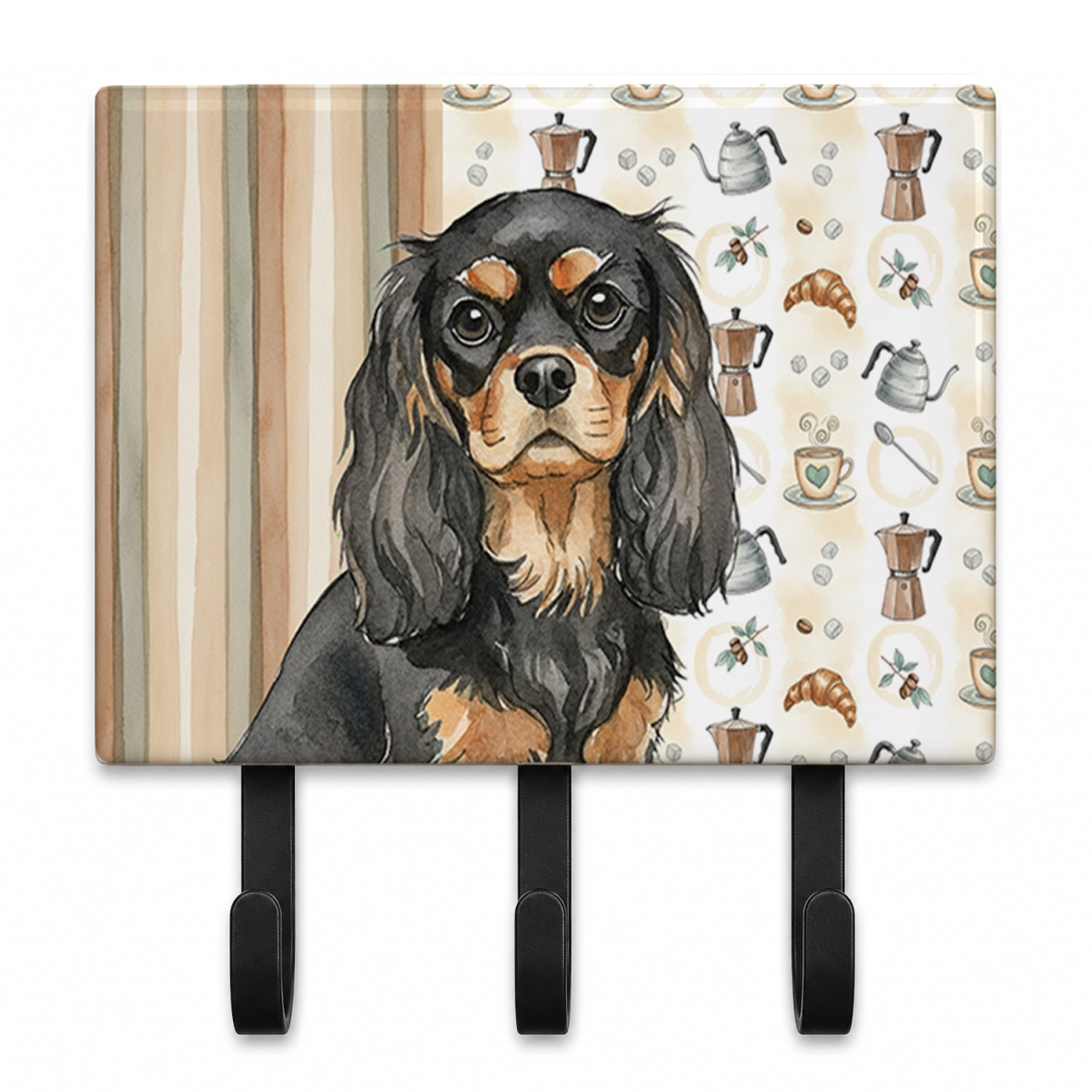 WDK7362TH68 9 x 6 in. Black & Tan Cavalier Spaniel Coffee Bar Leash or Key Holder