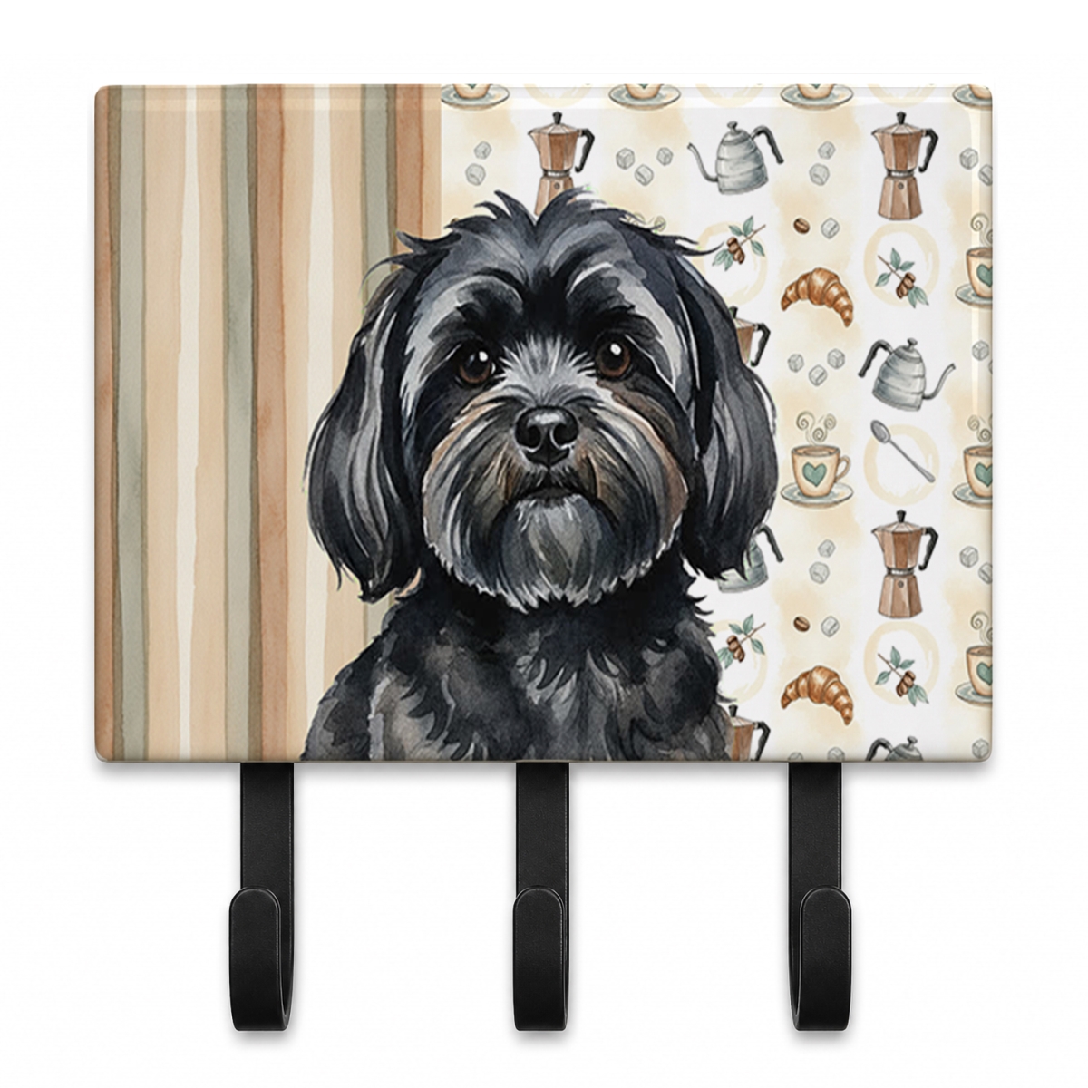 WDK7501TH68 9 x 6 in. Black Lhasa Apso Coffee Bar Leash or Key Holder