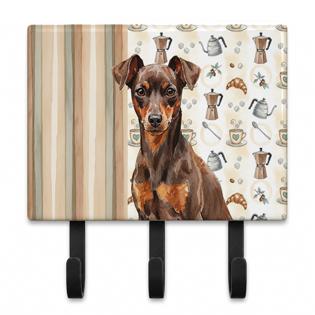WDK7514TH68 9 x 6 in. Chocolate & Rust Miniature Pinscher Min Pin Coffee Bar Leash or Key Holder