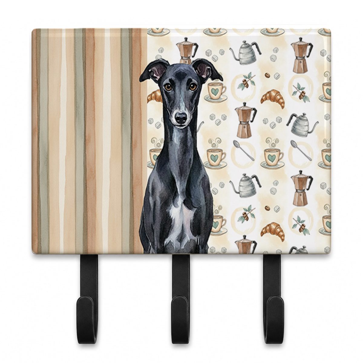 WDK7651TH68 9 x 6 in. Black Whippet Coffee Bar Leash or Key Holder