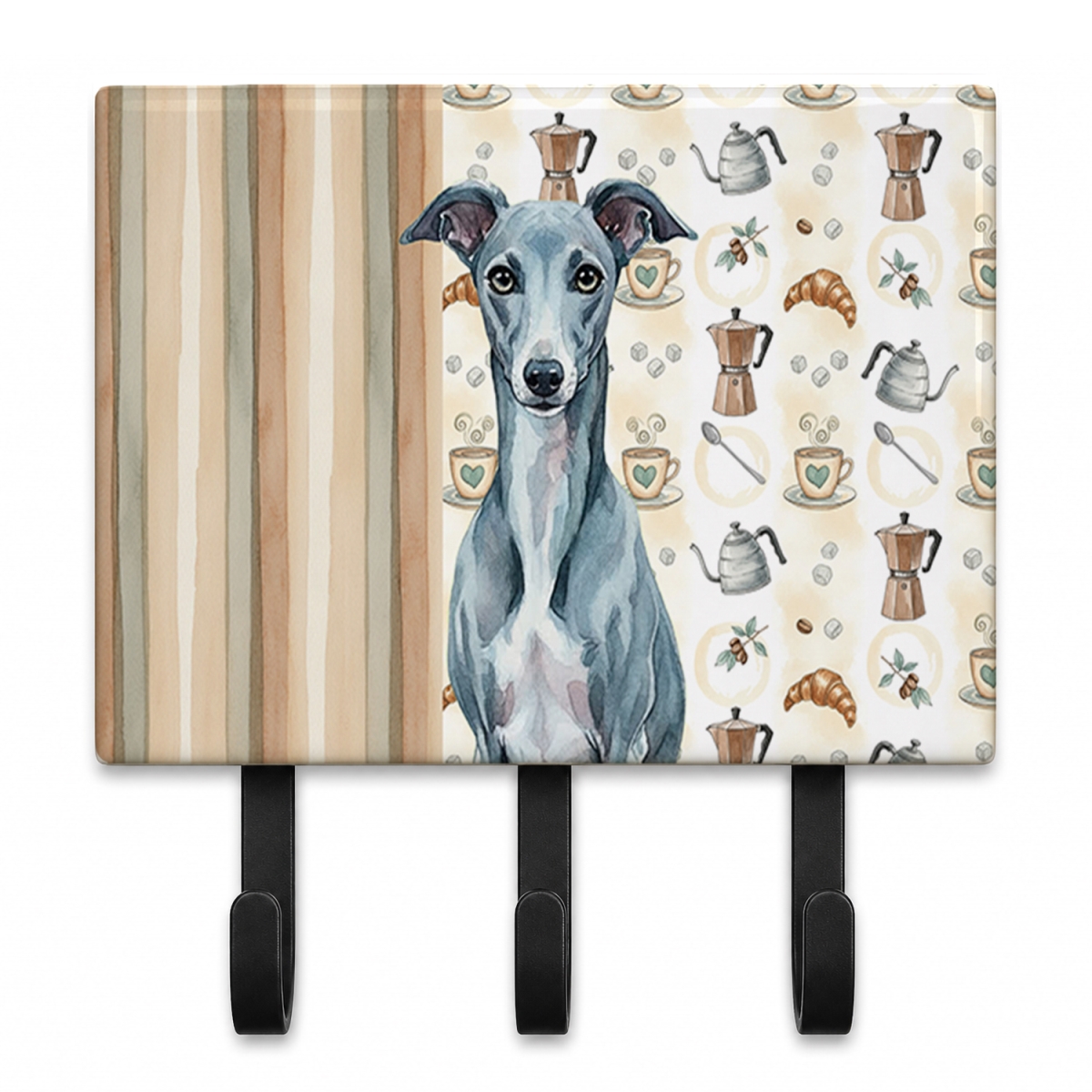 WDK7652TH68 9 x 6 in. Blue Whippet Coffee Bar Leash or Key Holder