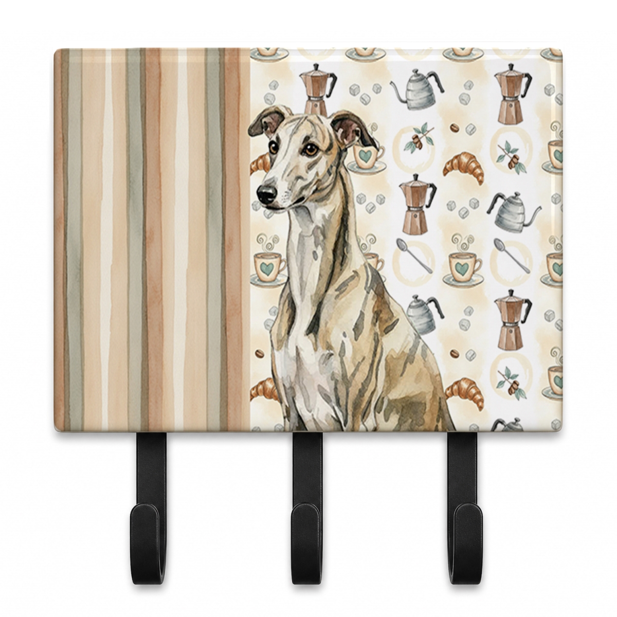 WDK7653TH68 9 x 6 in. Brindle Whippet Coffee Bar Leash or Key Holder