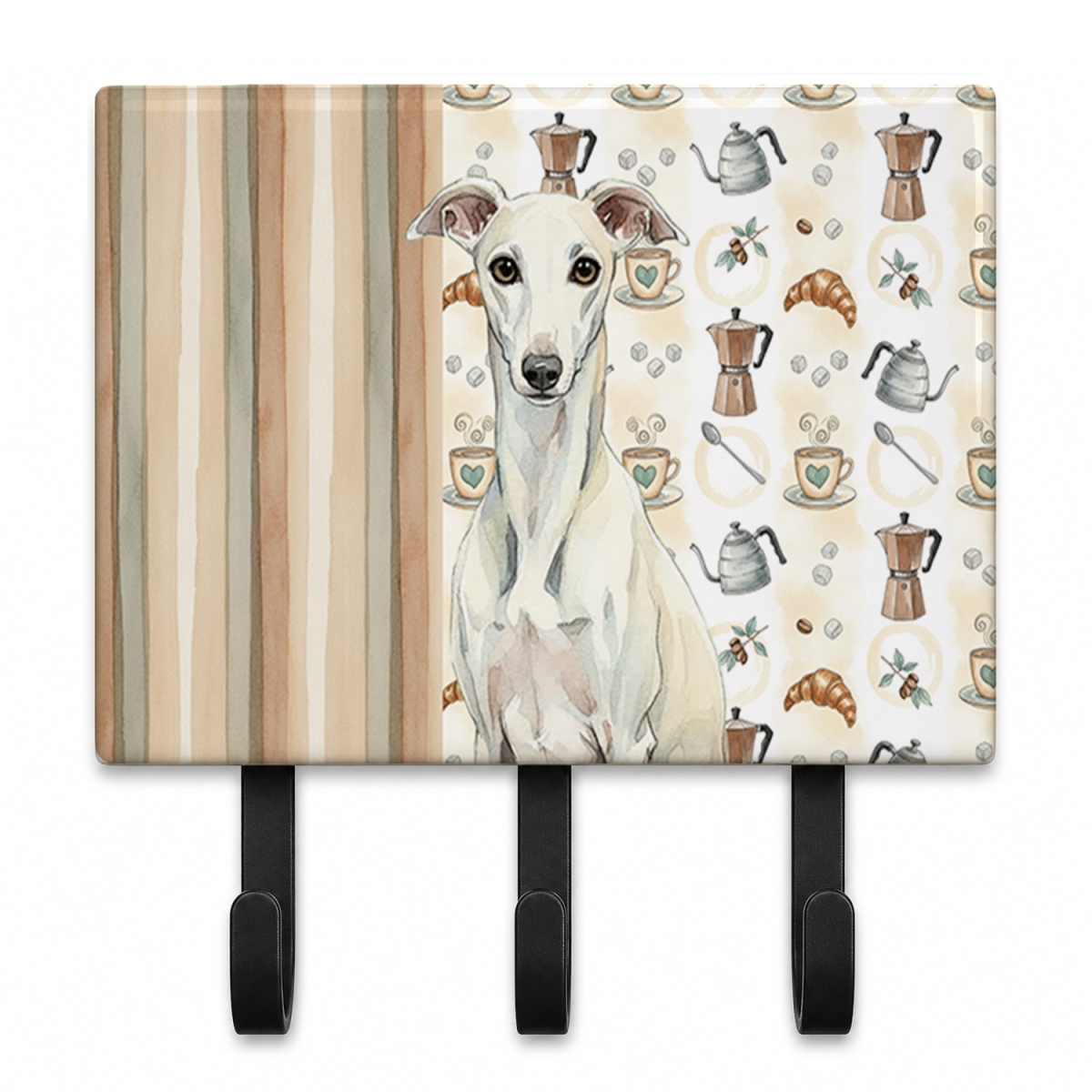 WDK7656TH68 9 x 6 in. White Whippet Coffee Bar Leash or Key Holder
