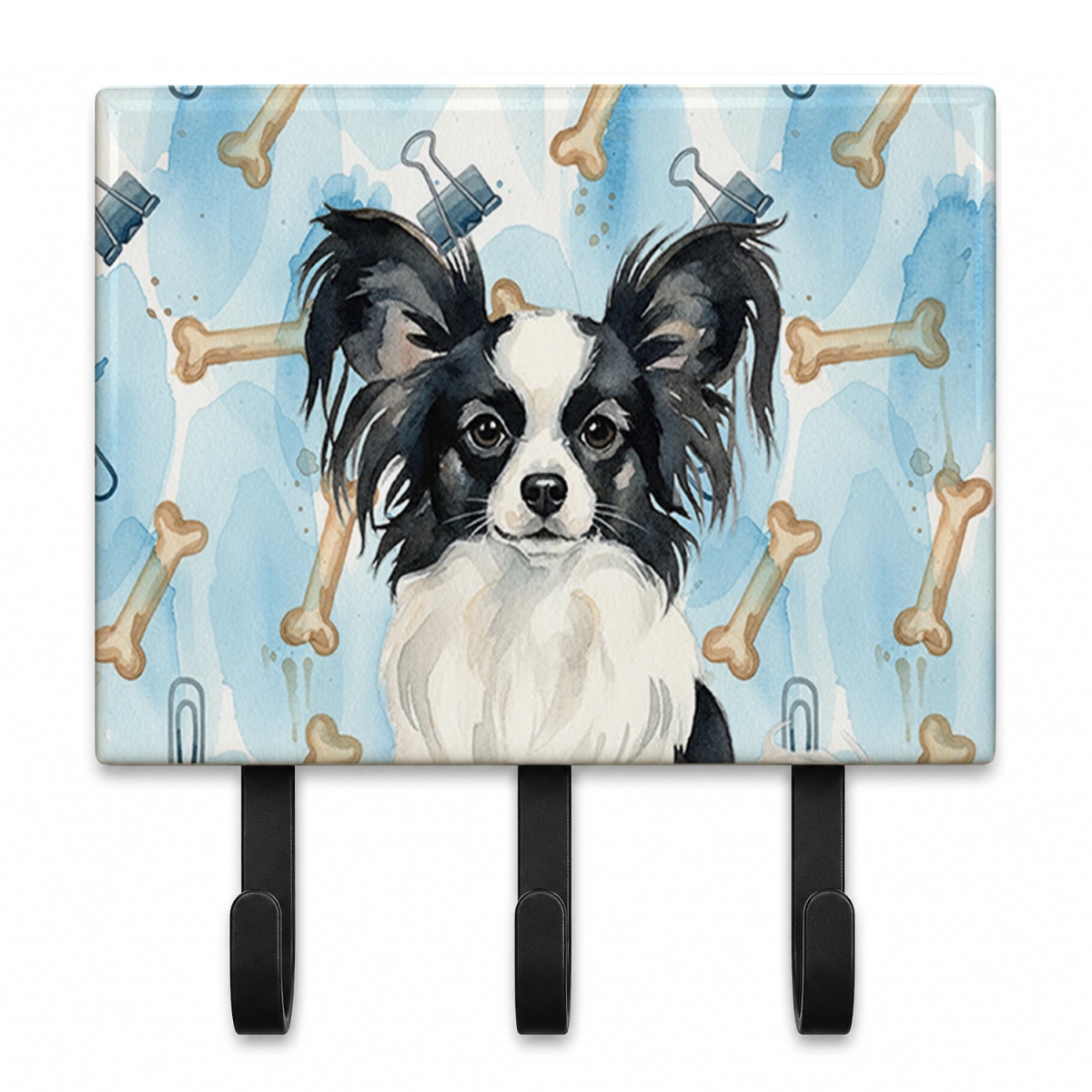 DAC9402TH68 9 x 6 in. Black & White Papillon Coworker Leash or Key Holder