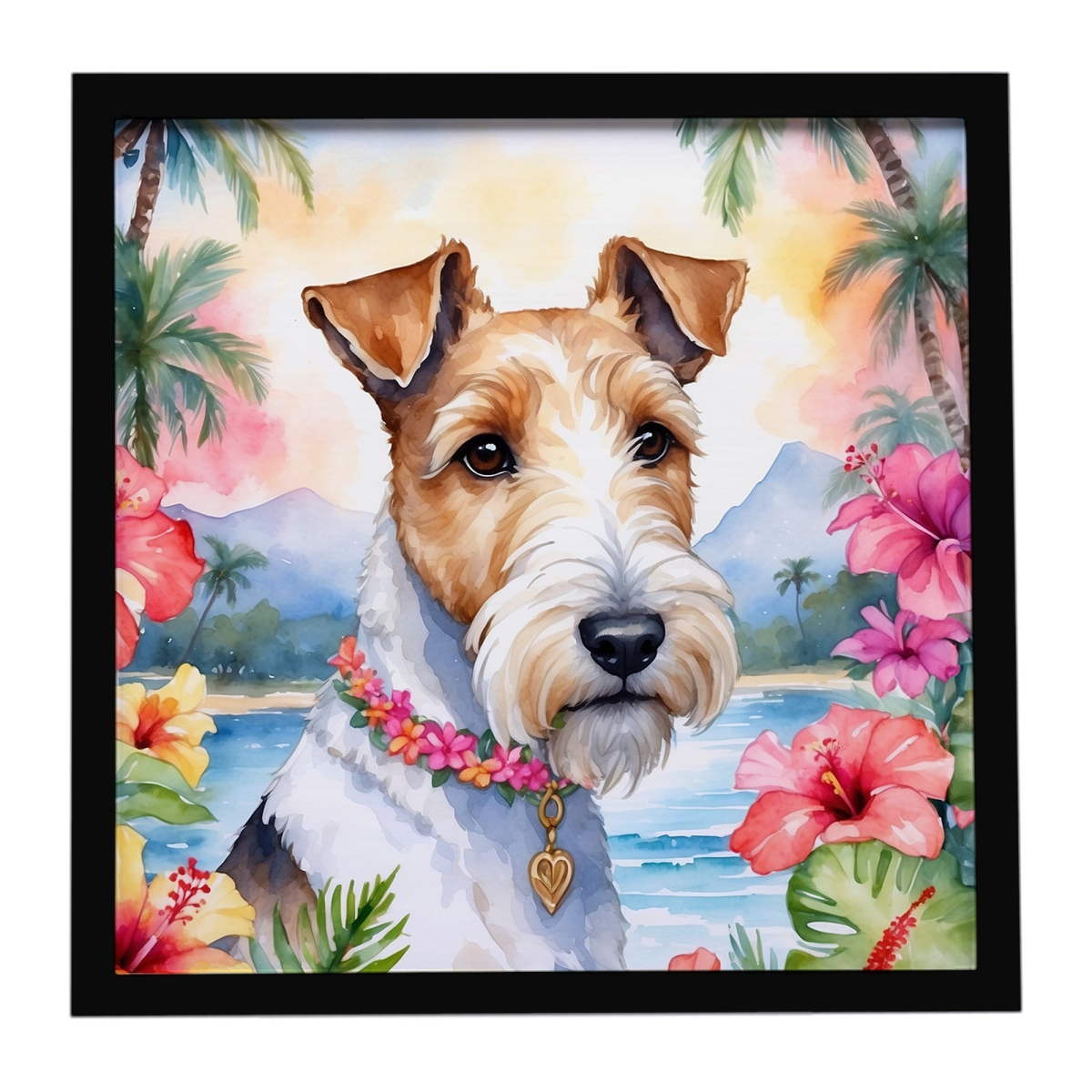 DAC6433MFP88 8 x 8 in. Fox Terrier Luau Framed Metal Print