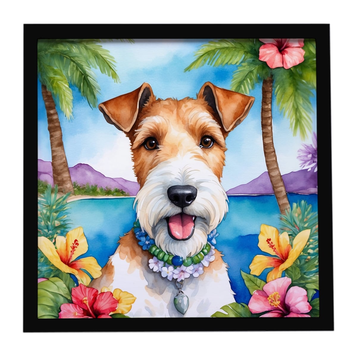 DAC6434MFP88 8 x 8 in. Fox Terrier Luau Framed Metal Print