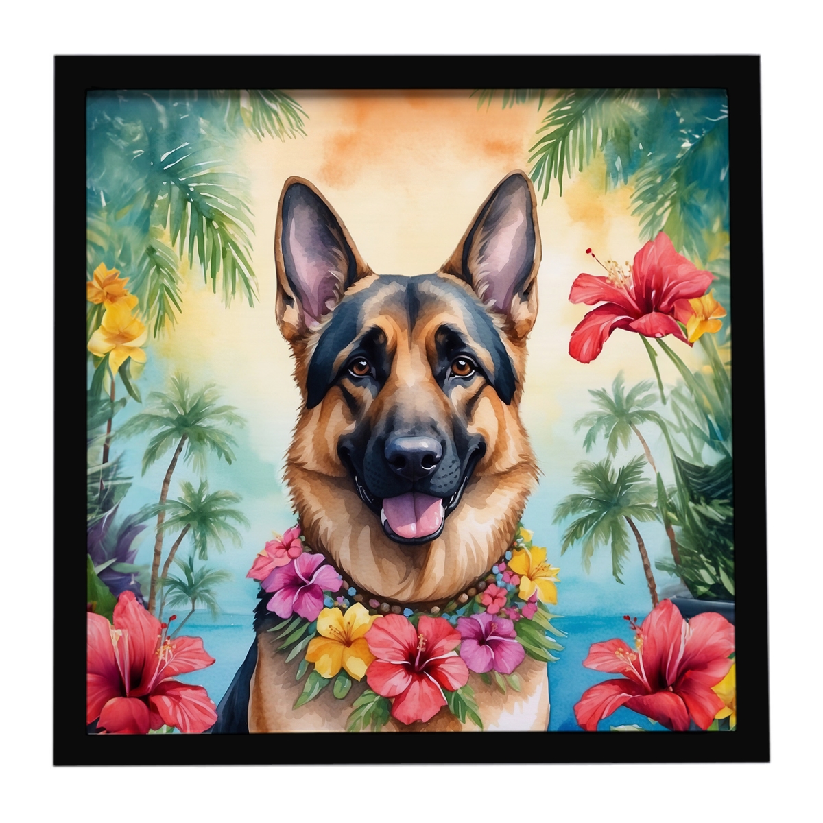 DAC6437MFP88 8 x 8 in. German Shepherd Luau Framed Metal Print