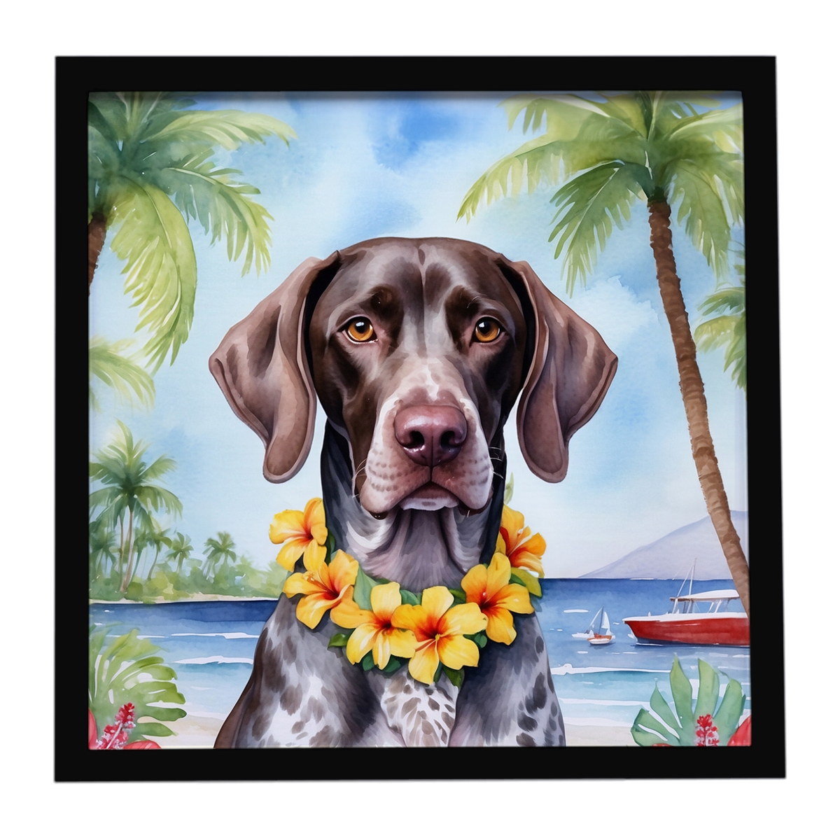 DAC6439MFP88 8 x 8 in. German Shorthaired Pointer Luau Framed Metal Print