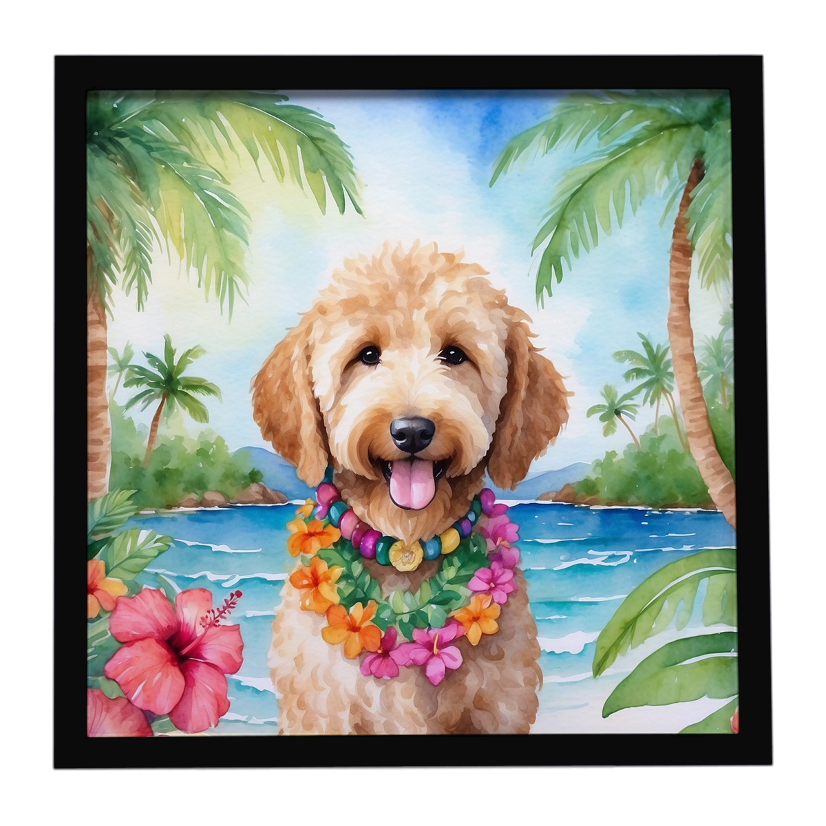 DAC6443MFP88 8 x 8 in. Goldendoodle Luau Framed Metal Print