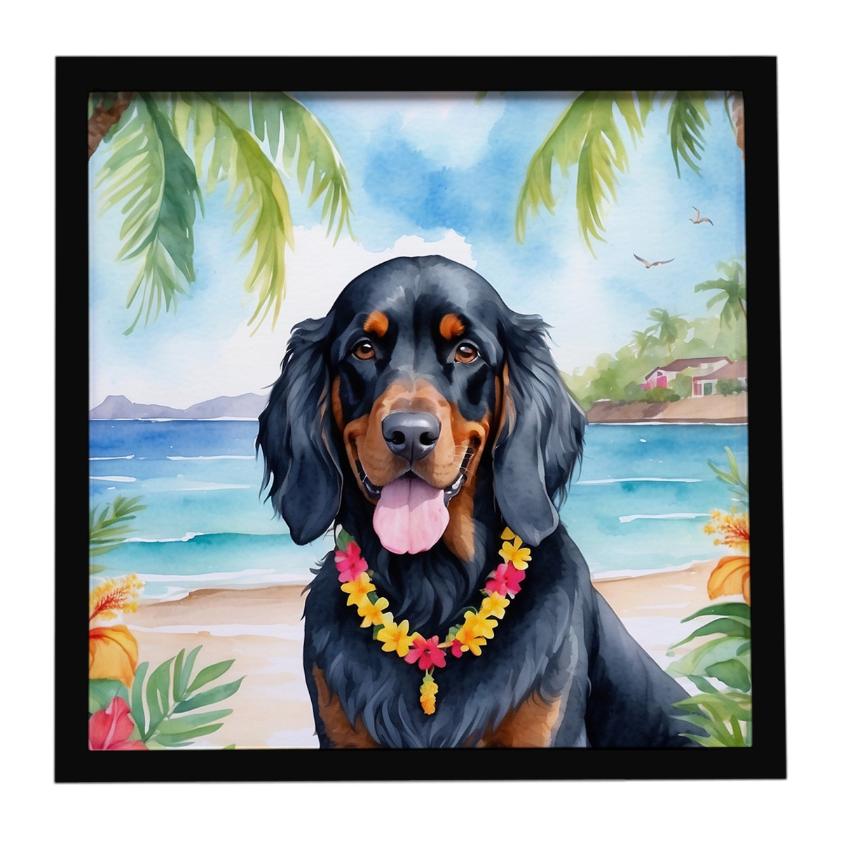 DAC6444MFP88 8 x 8 in. Gordon Setter Luau Framed Metal Print