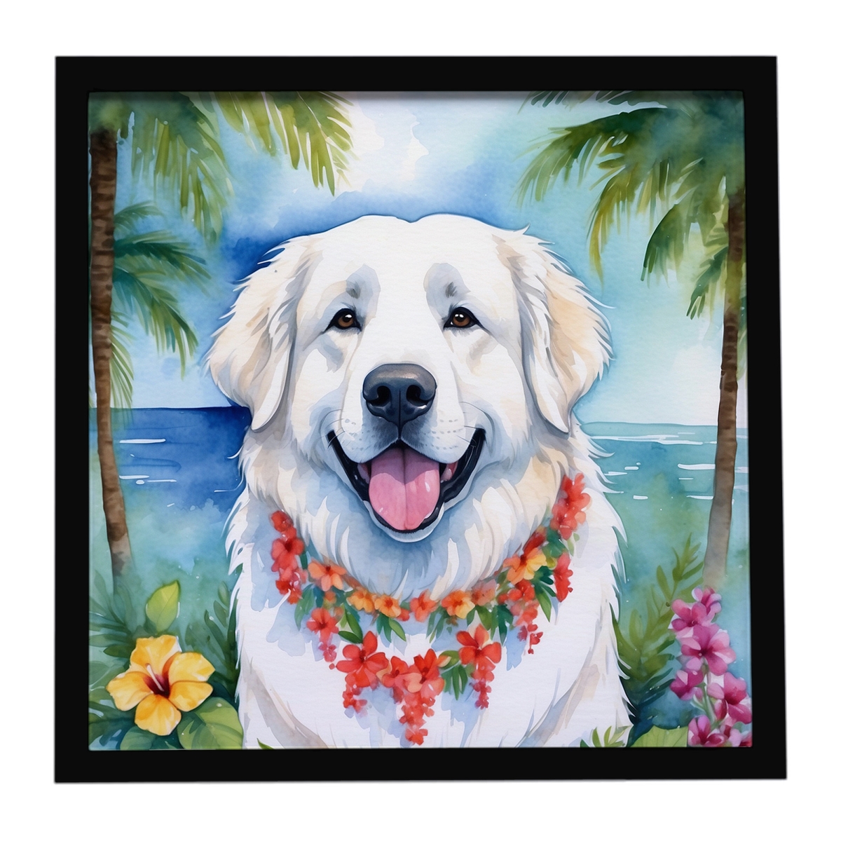 DAC6447MFP88 8 x 8 in. Great Pyrenees Luau Framed Metal Print