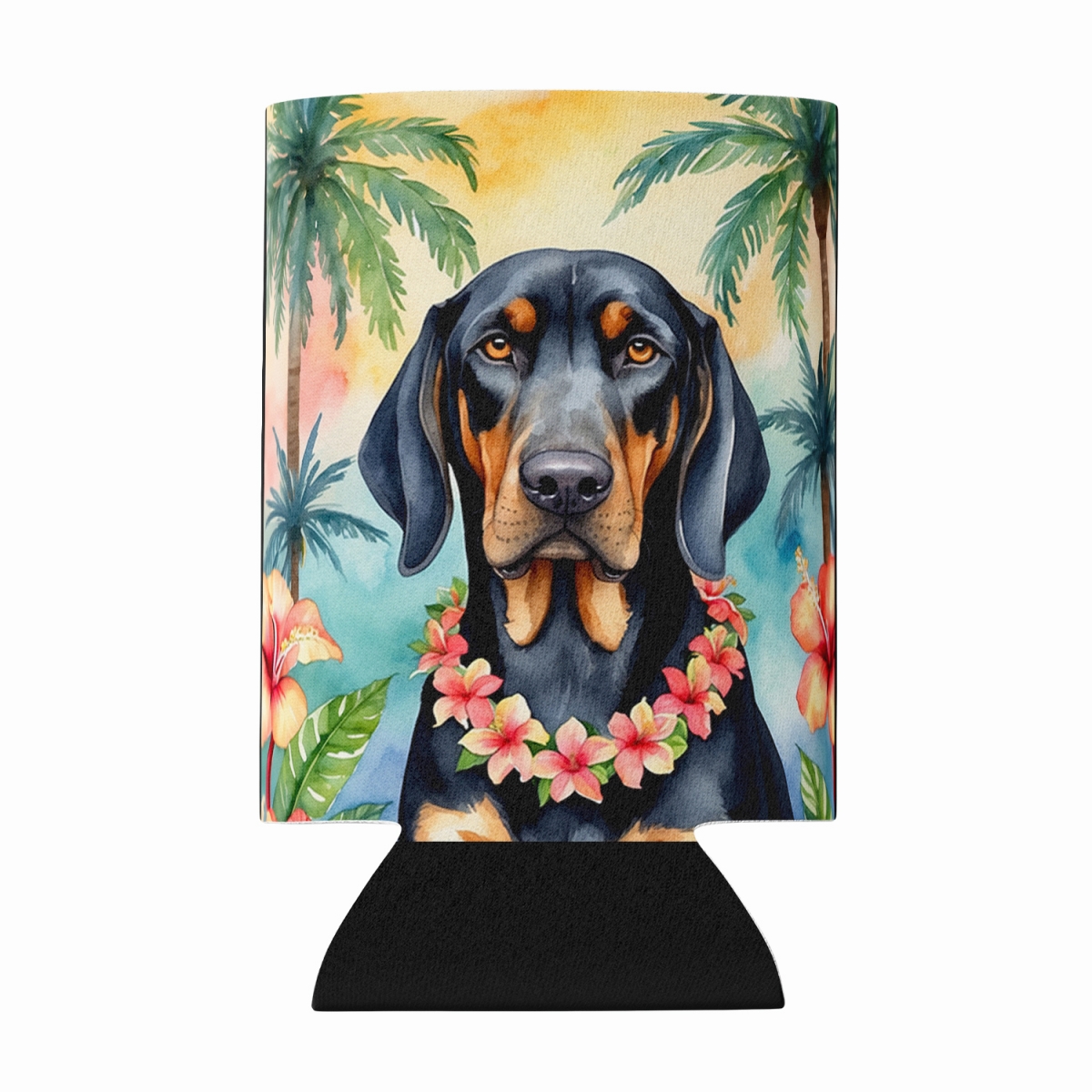DAC6374CC 5 x 3 in. Black & Tan Coonhound Luau Can or Bottle Hugger