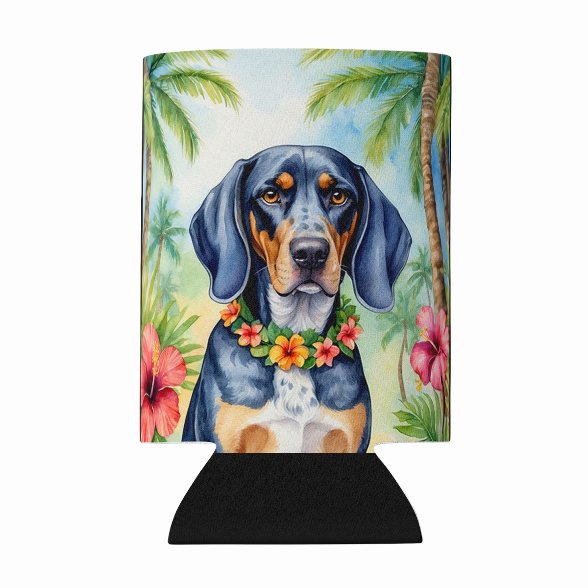 DAC6376CC 5 x 3 in. Bluetick Coonhound Luau Can or Bottle Hugger